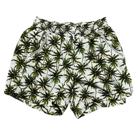 Briggs White Tropical Palm Tree Print Linen Blend Shorts, Size M - Picture 2 of 7